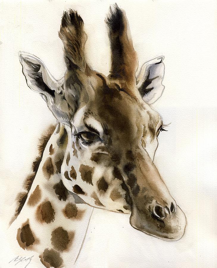 Giraffe watercolor Painting by Alfred Ng