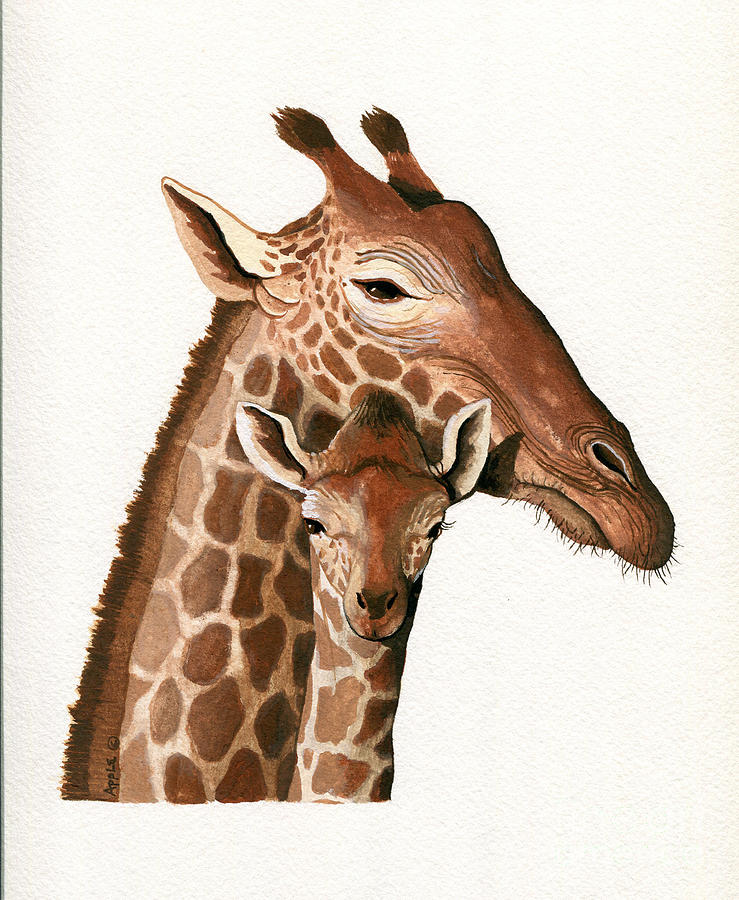 Wildlife Painting - Giraffe- protect our Children wildlife painting by Linda Apple