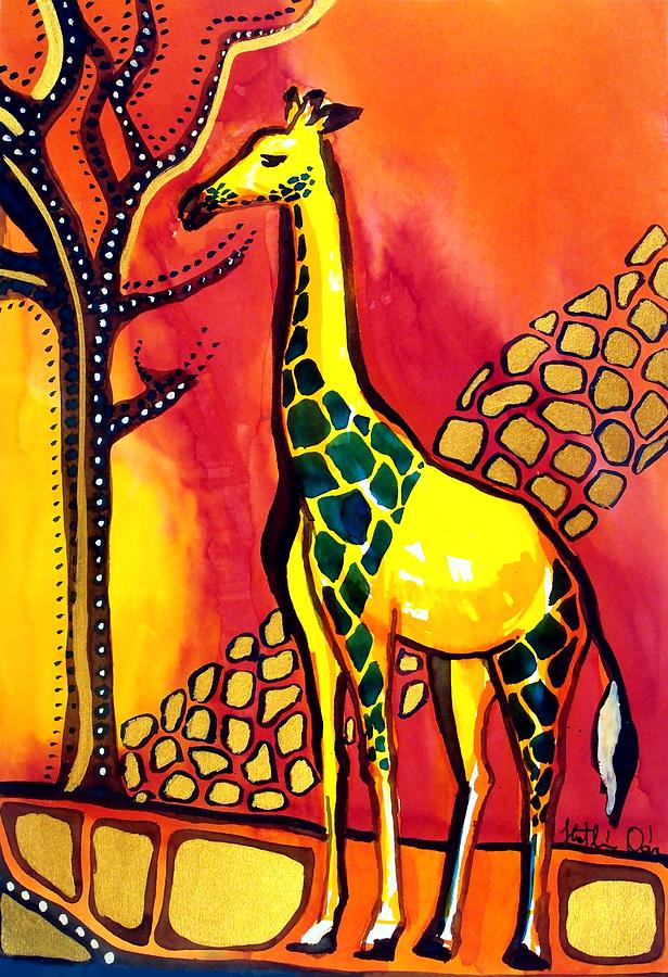 Wildlife Painting - Giraffe with fire  by Dora Hathazi Mendes