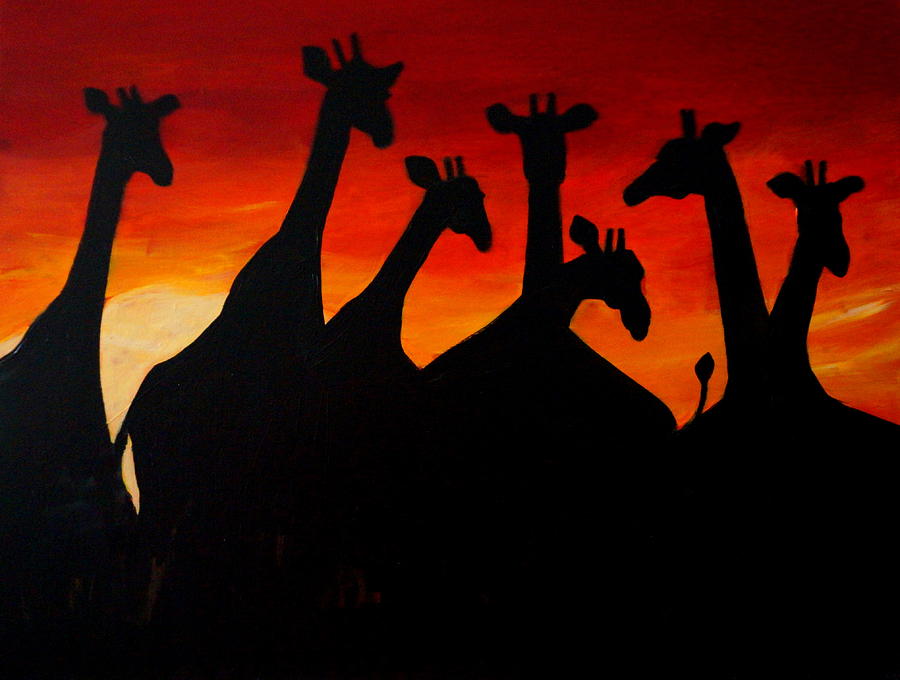 Giraffes at Sunrise Painting by Katy Hawk