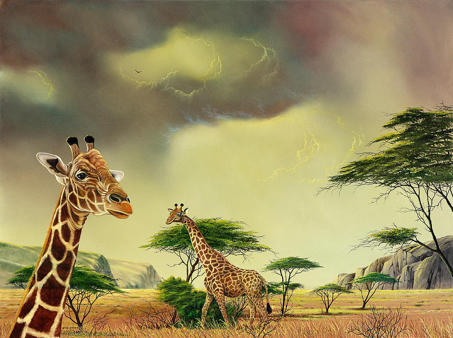 Giraffe Painting - Giraffes at Thabazimba by Don Griffiths
