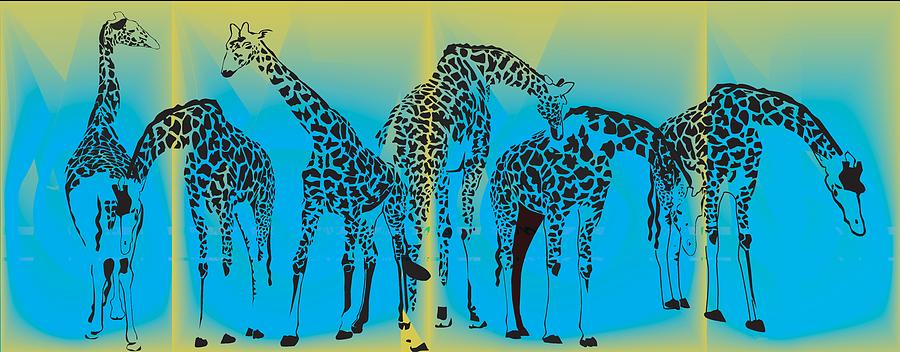 Pen And Ink Painting - Giraffes by Cheryl Paolini