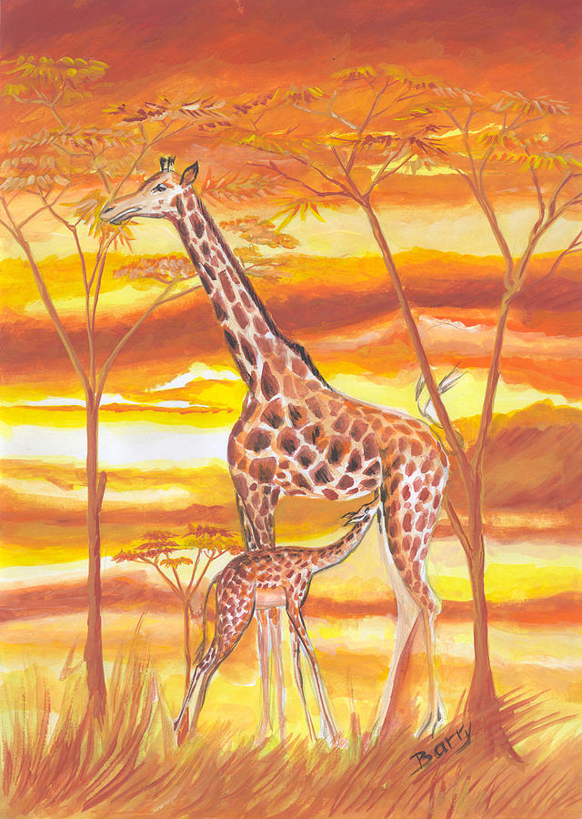 Giraffes from Cameroon Painting by Emmanuel Baliyanga | Fine Art America