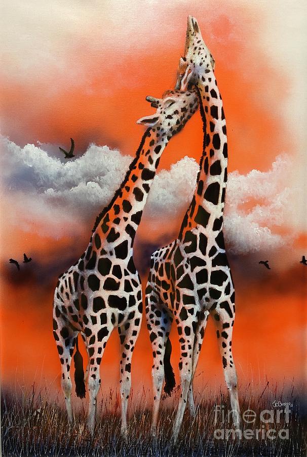 Giraffes Painting by Joe Bracco