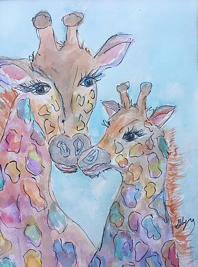 Giraffes -  Mother and Child Painting by Ellen Levinson