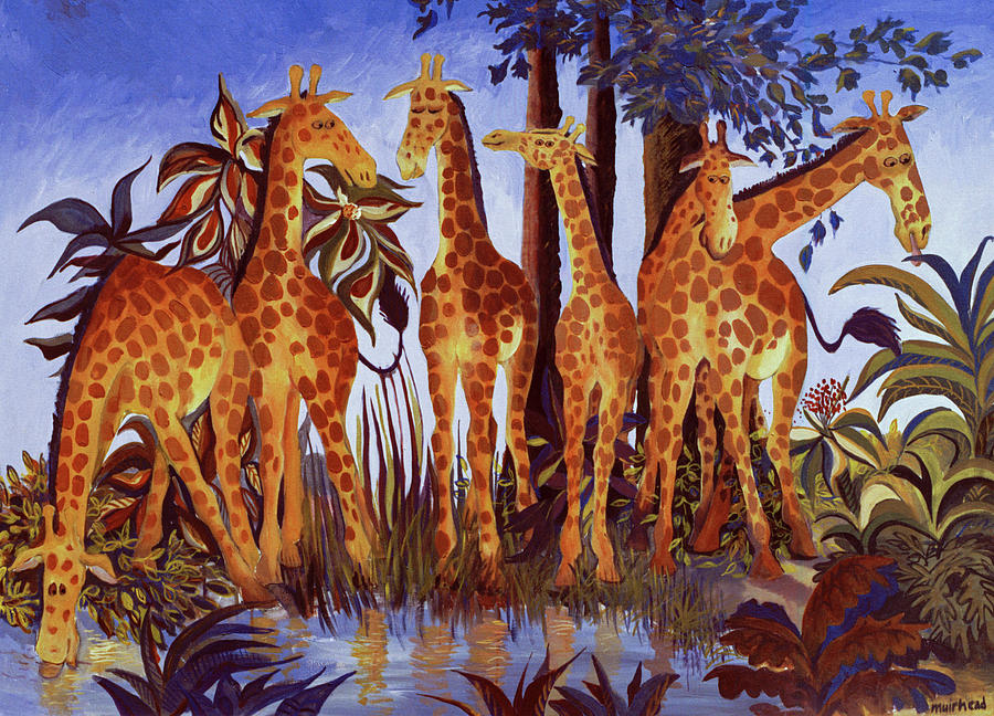 Giraffe Painting - Giraffes by Romy Muirhead