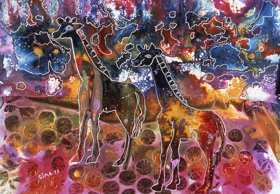 Giraffes Painting by Sima Amid Wewetzer