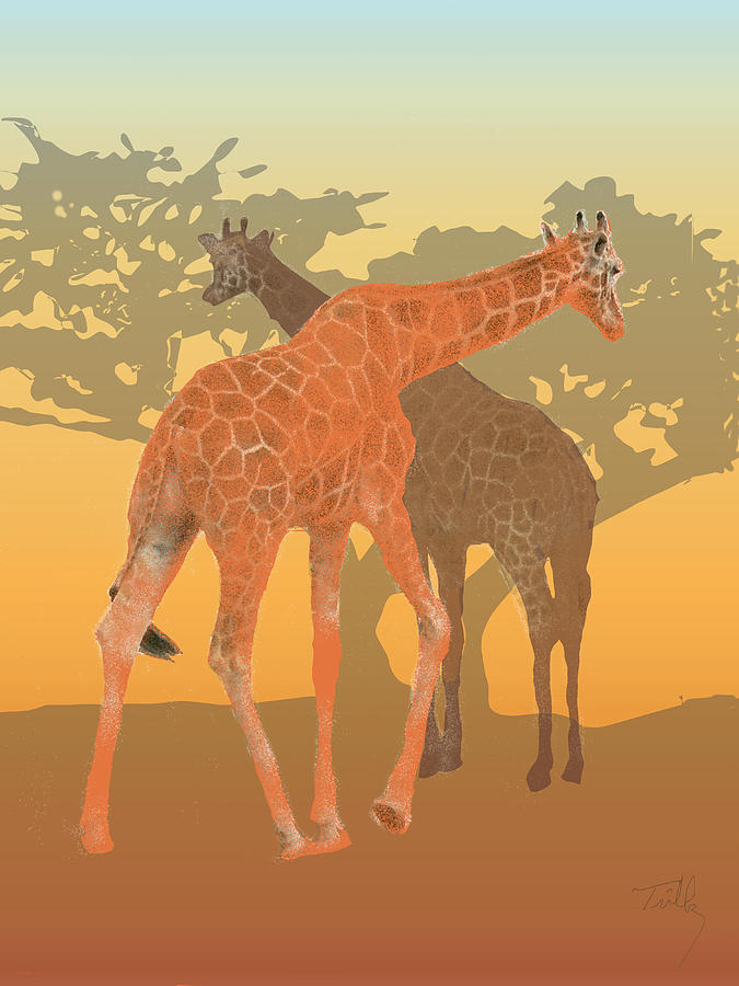 Animal Painting - Giraffes by Thomas Tribby