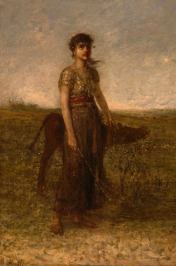 Girl and Calf Painting by George Fuller