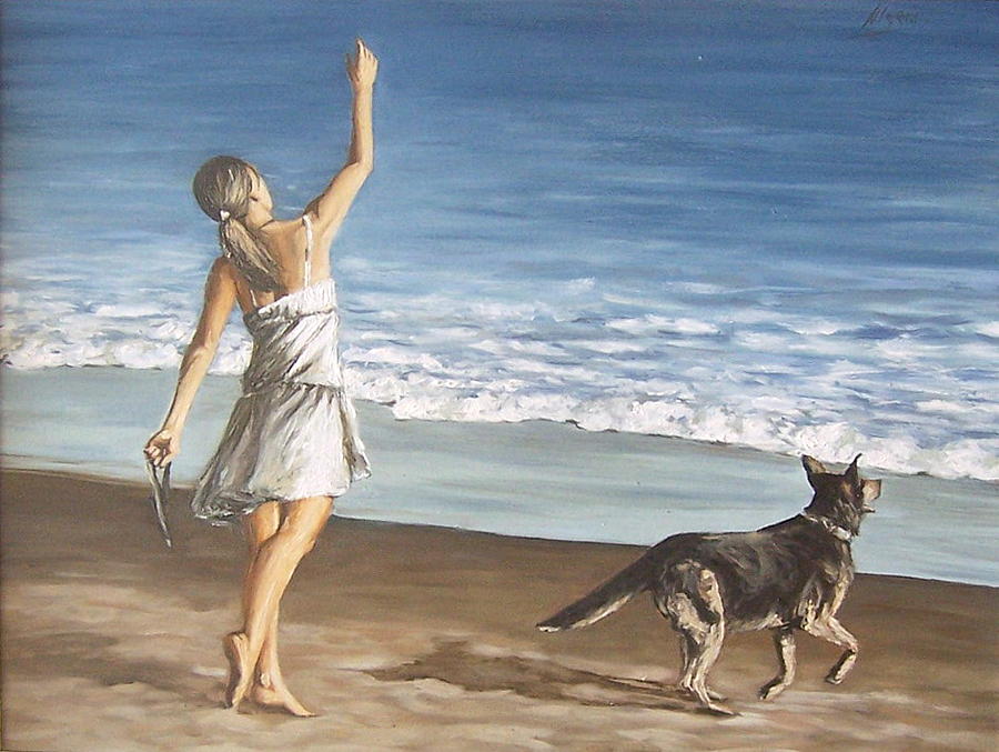 Girl And Dog Painting by Natalia Tejera
