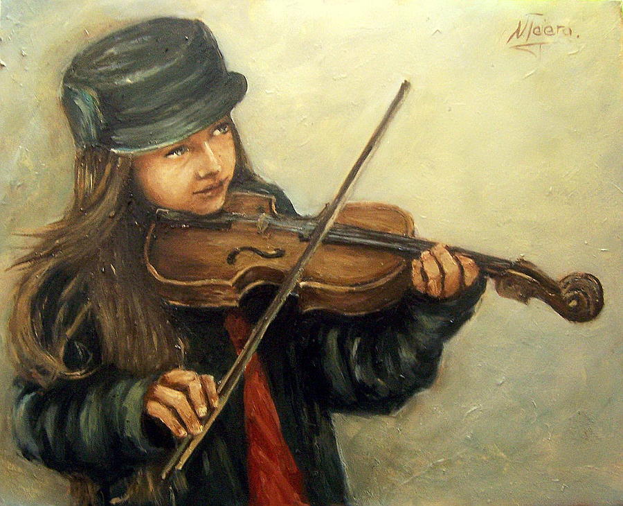 Girl And Her Violin Painting by Natalia Tejera
