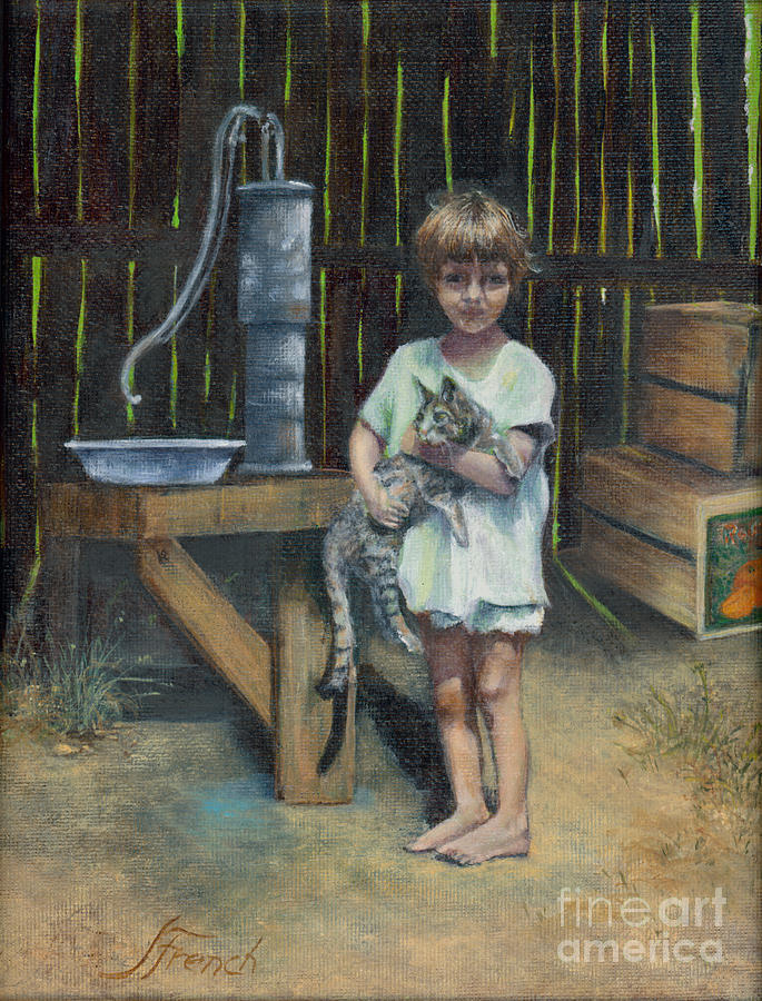 Girl and Kitty Painting by Jeanette French