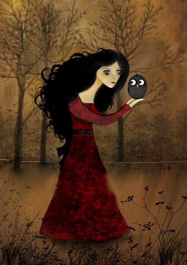 Girl and Owl Digital Art by Charlene Zatloukal