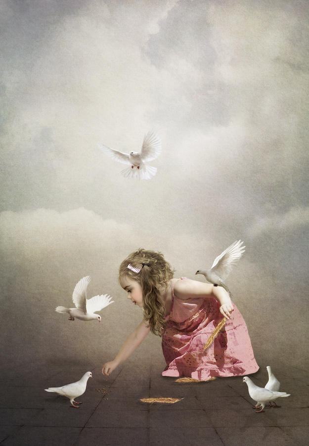 Girl and pigeons Digital Art by Margarita Nizharadze - Fine Art America