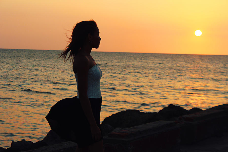 Beach Photograph - Girl and sunset by Infinite Pixels