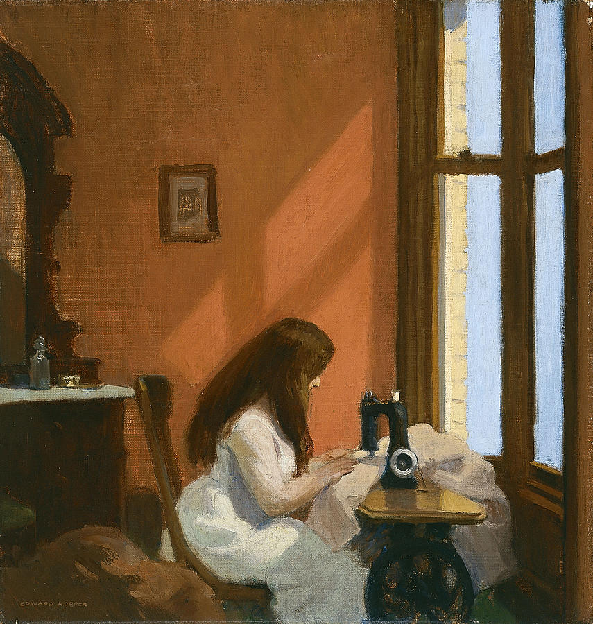 Girl at a Sewing Machine Painting by Edward Hopper