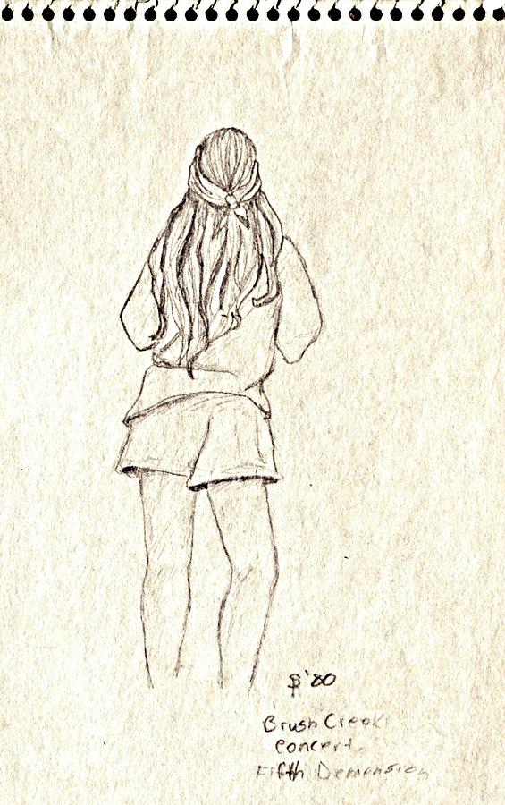 Kansas City Drawing - Girl at Fifth Dimension Concert in Park by Sheri Parris