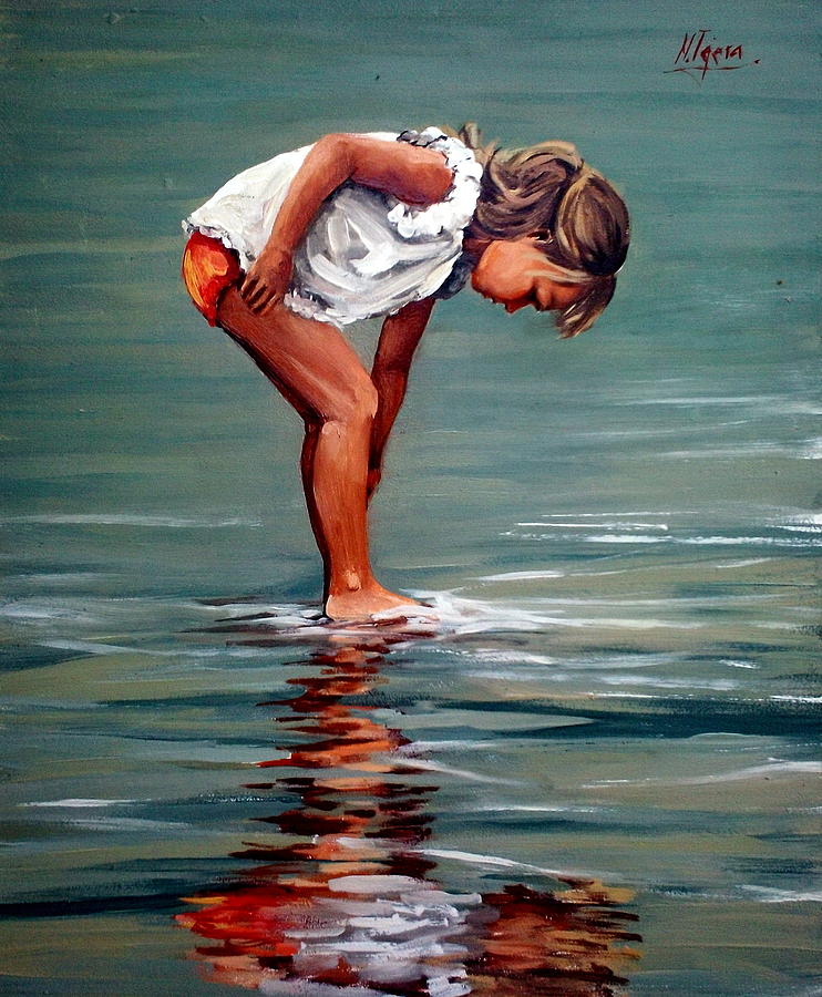 Beach Painting - Girl At Shore  by Natalia Tejera