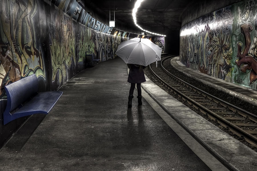 Train Photograph - Girl At Subway Station by Joana Kruse