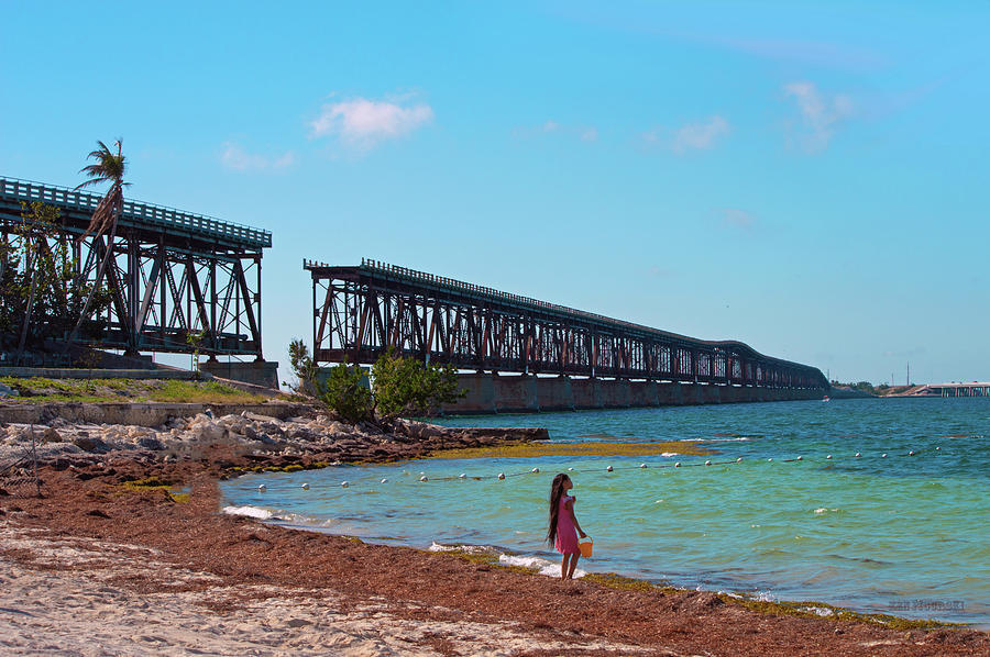 Girl At The Beach Bahia Honda Key Bridge  Photograph by Ken Figurski