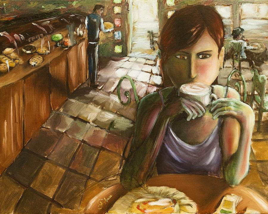 Girl at the Cafe Painting by Carlos Flores