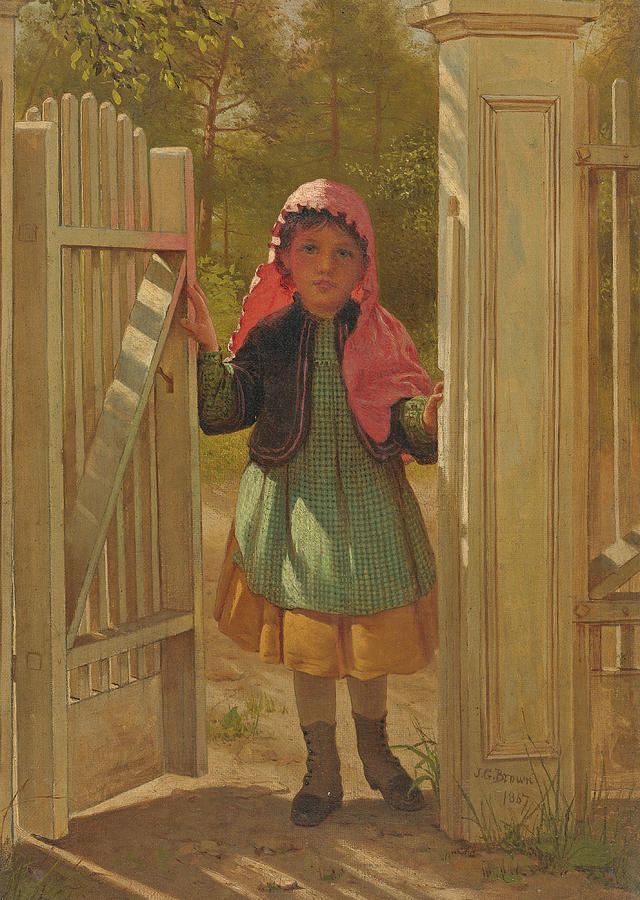 Girl at the Doorway Painting by John George Brown