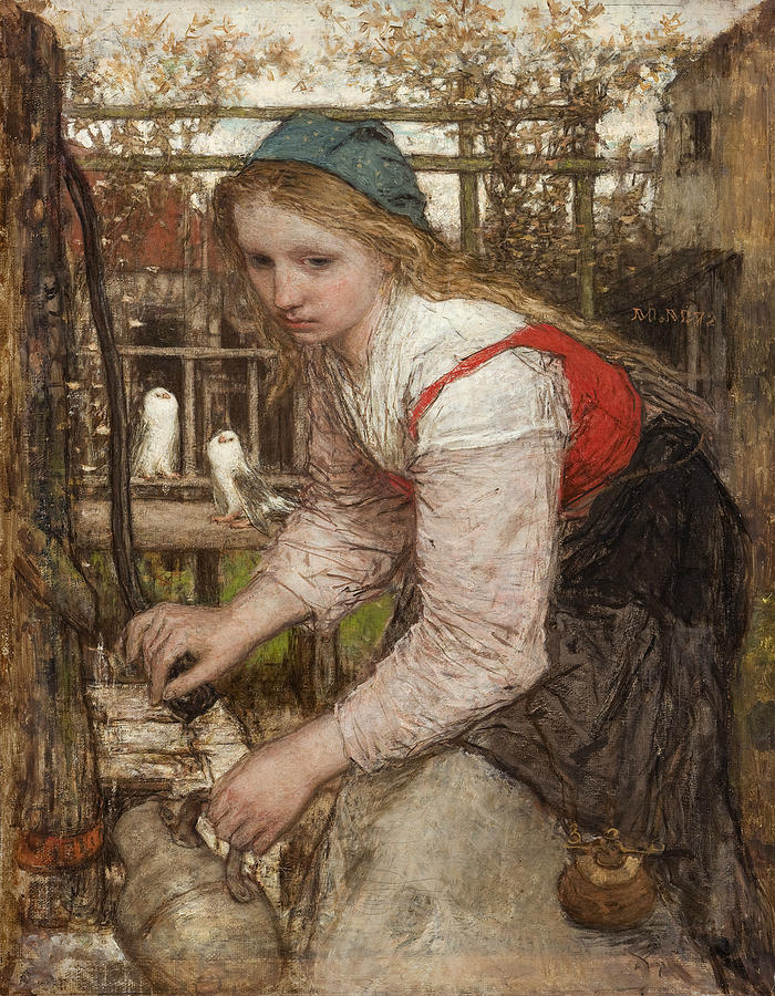Dutch Painters Painting - Girl at the Pump by Matthijs Maris