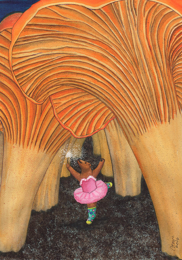 Mushroom Painting - Girl Bear in Galoshes by Catherine G McElroy