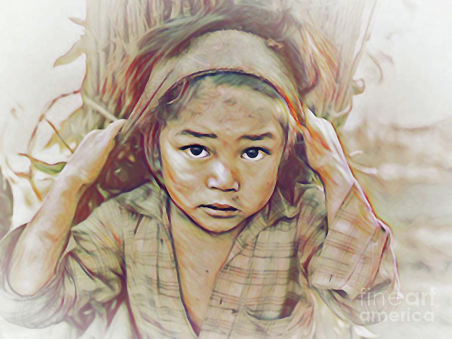 Girl Carrying Firewood in Nepal Digital Art by Wernher Krutein