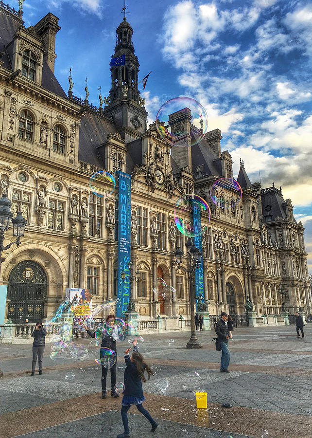 Girl Chasing Rainbow Bubbles Paris France Photograph by Lawrence S Richardson Jr