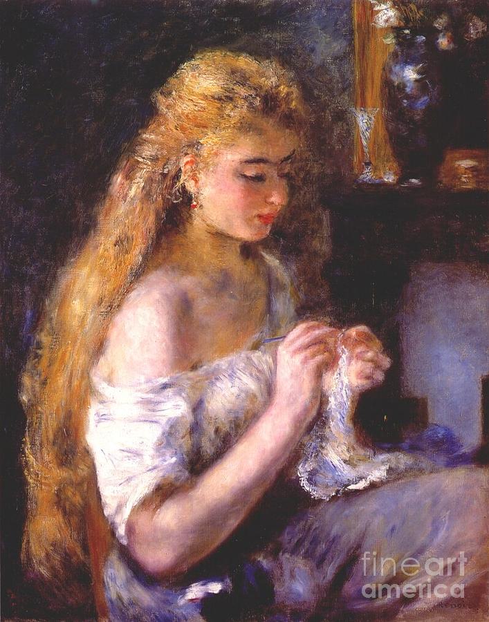 Girl Crocheting Painting by Renoir