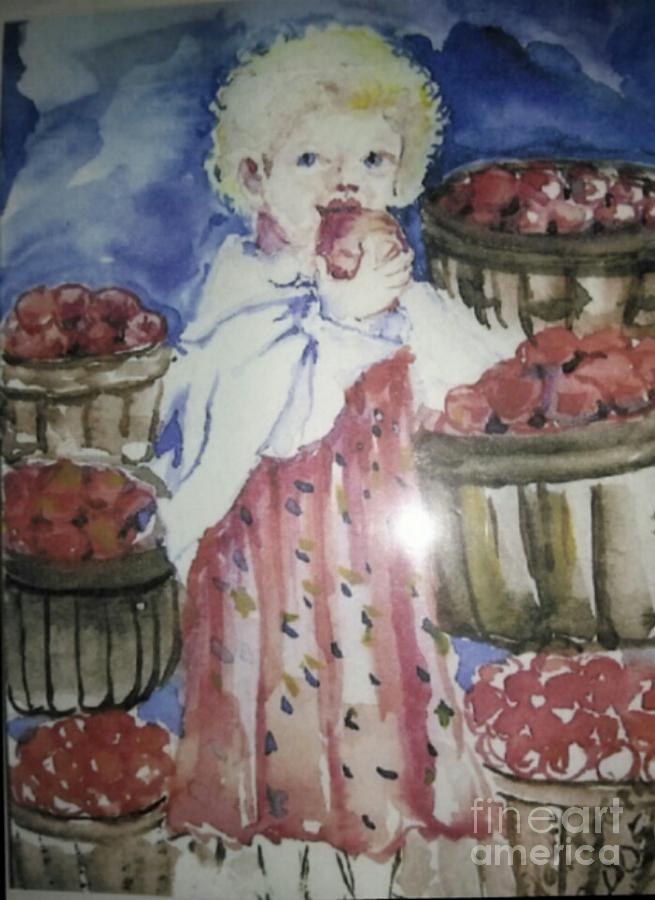 Girl Eating An Apple Painting By Patricia Ducher - Fine Art America