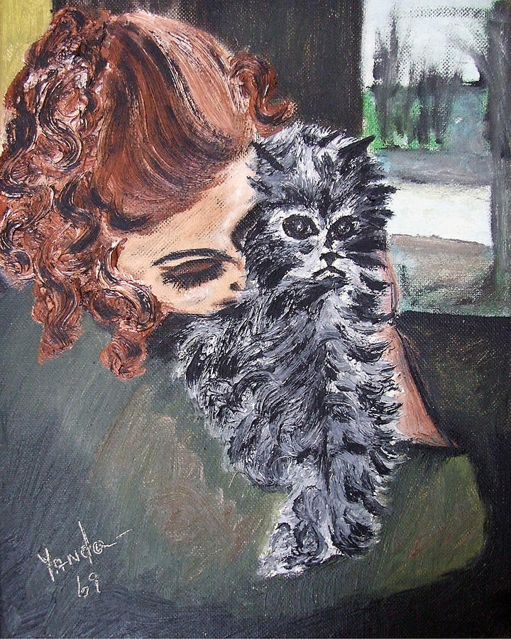 Girl Holding Kitty Painting by Katt Yanda