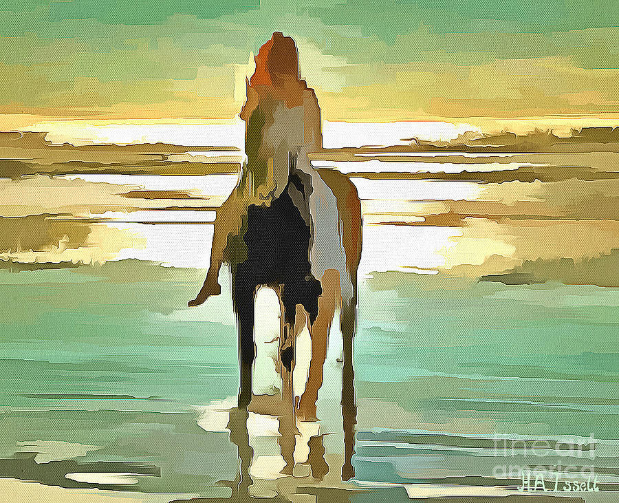 Girl, Horse and Beach Digital Art by Humphrey Isselt