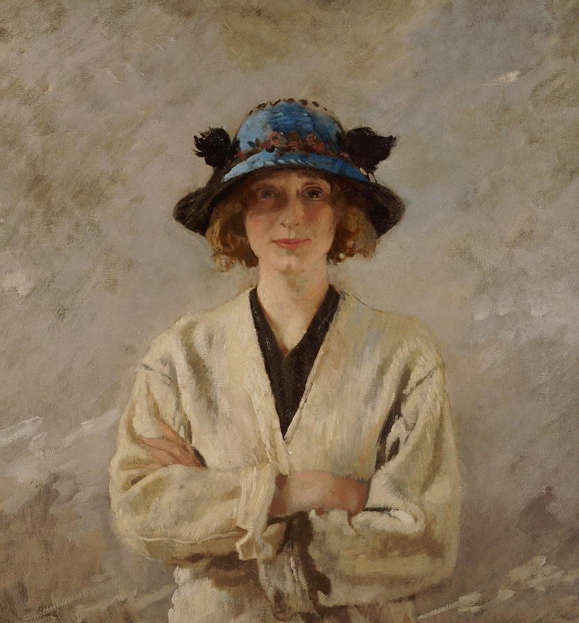 Portrait Painting - Girl in a Blue Hat, 1912 by William Orpen