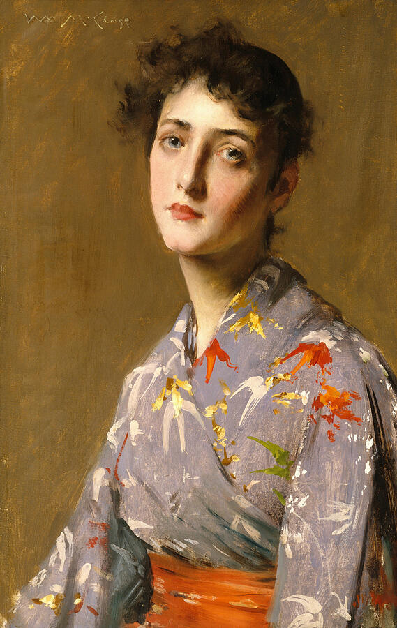 Girl in a Japanese Costume, from circa 1890 Painting by William Merritt Chase