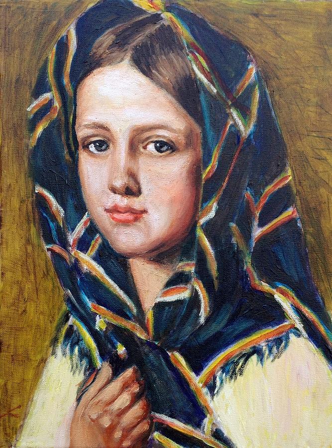 Portraiture Painting - Girl in a kerchief by Elena Sokolova