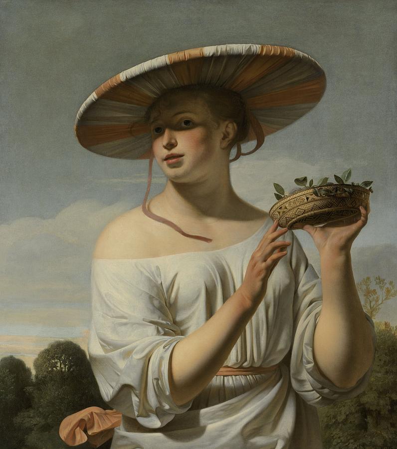 Girl in a Large Hat, c.1645-1650 Painting by Vincent Monozlay