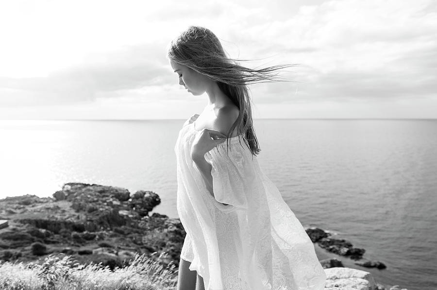 Girl In A White Dress By The Sea Photograph By Michael Maximillian Hermansen