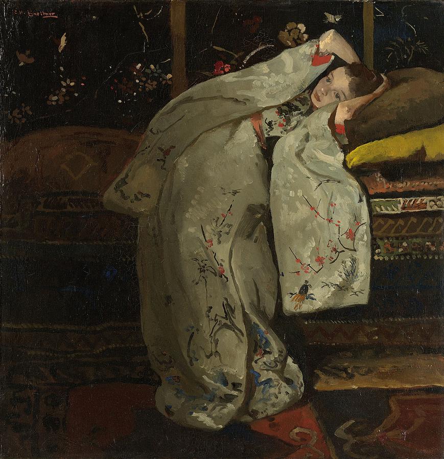 Girl in a White Kimono, 1894 Painting by Vincent Monozlay