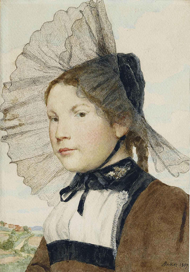 Girl in Bernese costume Drawing by Albert Anker