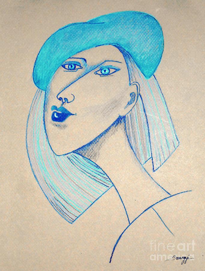 Girl in Blue Beret Drawing by Jayne Somogy