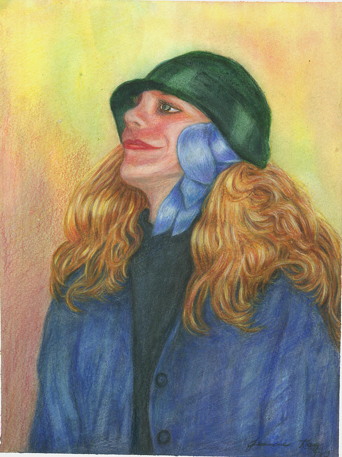 Girl in Blue Ribbon Painting by Jeanne Juhos