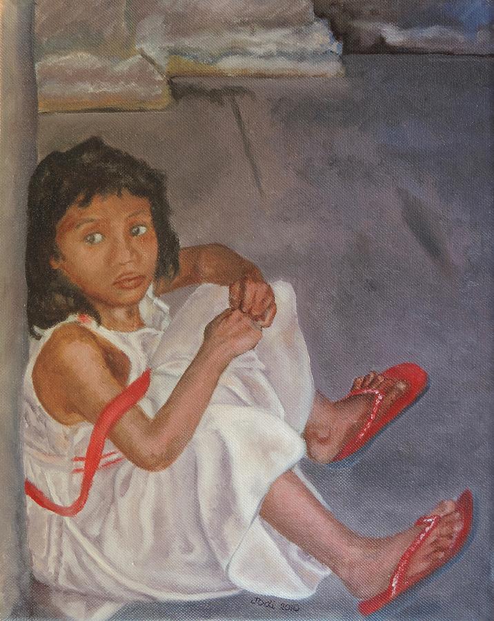 Girl in Cambodian Temple Painting by Jodi Higgins