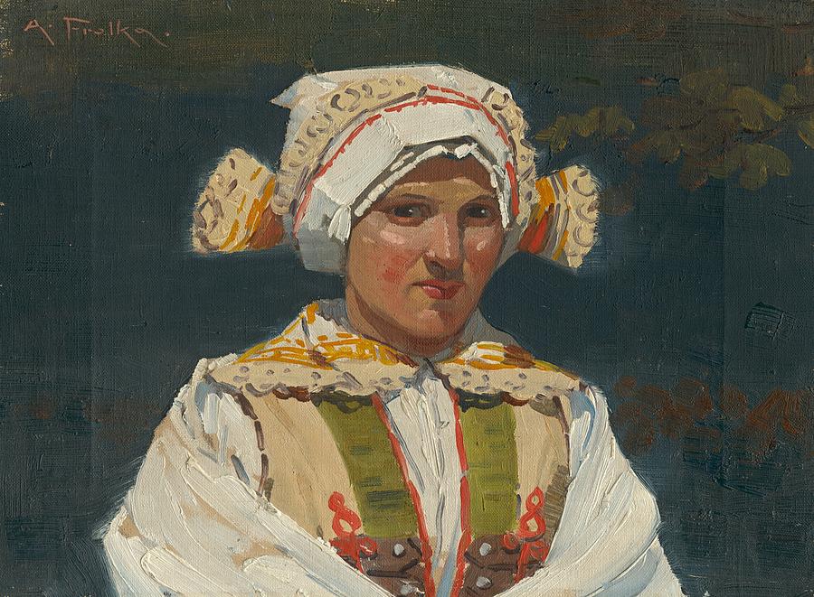 Girl in costume, Antos Frolka, 1910 Painting by Vincent Monozlay