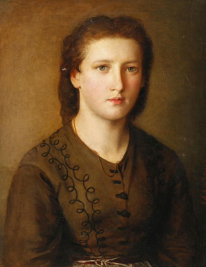Girl in Dirndl Dress Painting by Johann Baptist Reiter