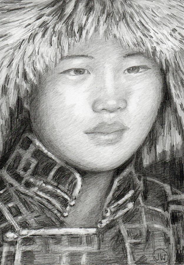 Girl in fur hat Drawing by June Walker