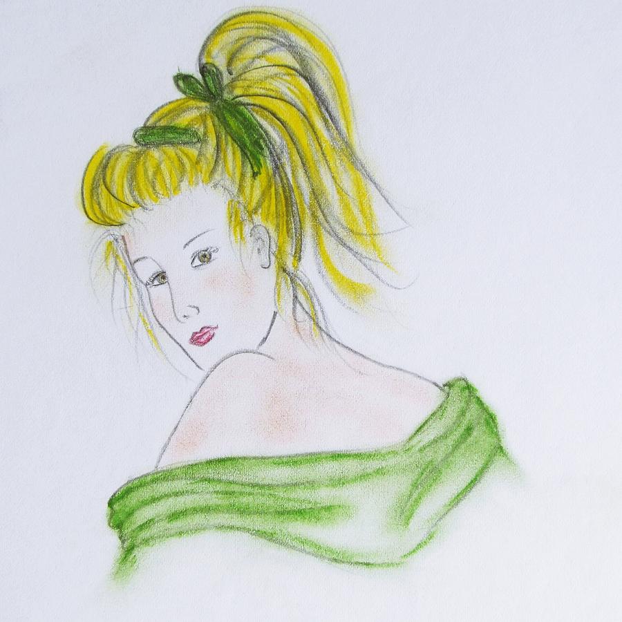Girl in Green Drawing by Marianna Mills