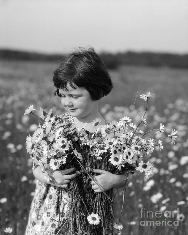 Girl In Meadow Holding Bunch Photograph by H. Armstrong Roberts/ClassicStock