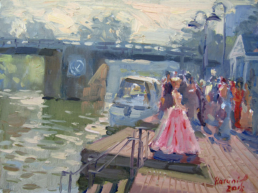 Boat Painting - Girl in Prime Gown Striking a Pose by Ylli Haruni